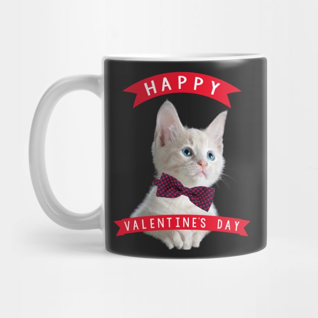 Lovely Cat With Red And Blue  Bow Tie Happy Valentine's Day by Fersan